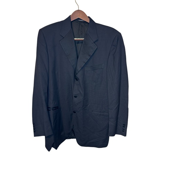Canali Men‎ Sports Coat Fodera Ventless 100% Wool Lined 3-Button Black Size 44R